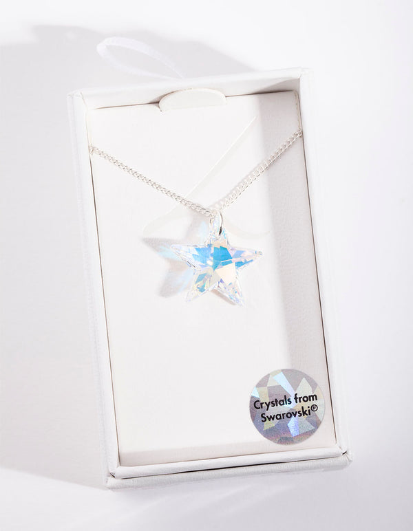 Silver Diamond Simulant Star Crystal Drop Necklace