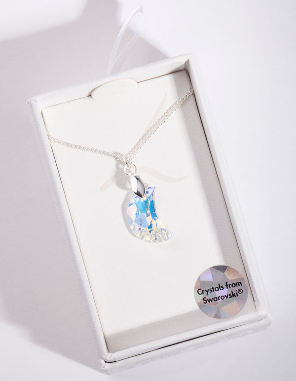 Silver Diamond Simulant Moon Necklace