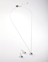 Silver Diamond Simulant Aqua Necklace & Earring Set - link has visual effect only