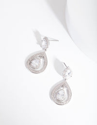 Rhodium Diamond Simulant Double Pear Drop Earrings - link has visual effect only