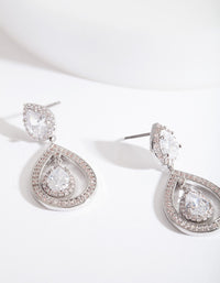 Rhodium Diamond Simulant Double Pear Drop Earrings - link has visual effect only