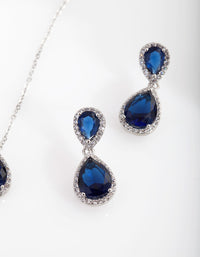 Sapphire Teardrop Earrings Necklace Set - link has visual effect only