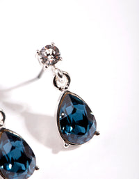 Silver Diamond Simulant Navy Teardrop Earrings - link has visual effect only