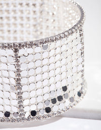 Silver Mesh Chain Cuff Bracelet - link has visual effect only