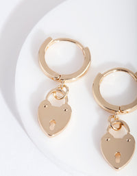 Gold Heart Padlock Huggie Earring - link has visual effect only