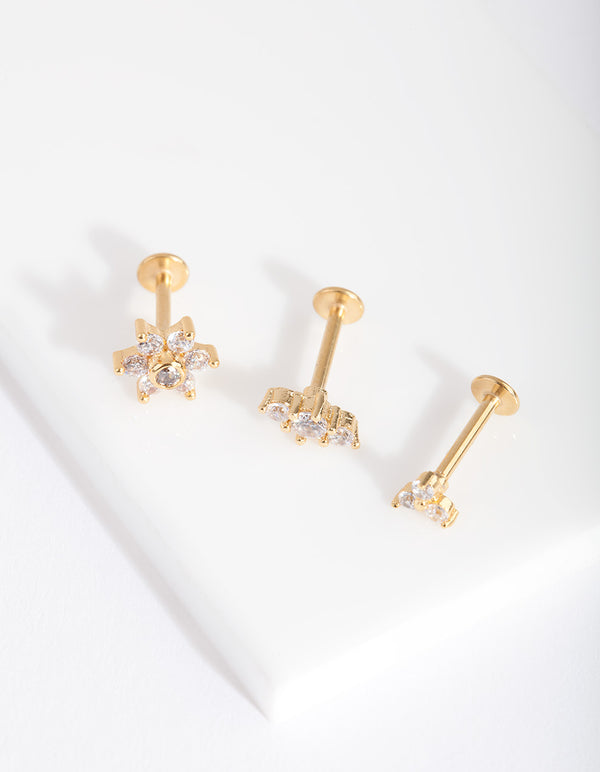 Gold Surgical Steel Flower Flat Back Earring Pack