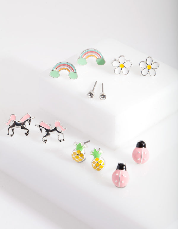 Kids Silver Fun Stud Earring 6-Pack