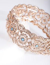 Antique Gold Teal Filigree Stretch Bracelet - link has visual effect only