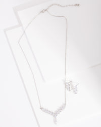 Diamond Simulant Slanted Earrings Necklace Set - link has visual effect only