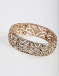 Antique Gold Teal Diamante Stretch Bracelet - link has visual effect only