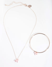 Kids Rose Gold Pink Unicorn Charm Necklace & Bangle Set - link has visual effect only