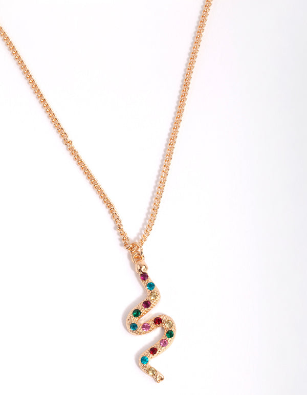 Gold Multi Diamante Snake Necklace