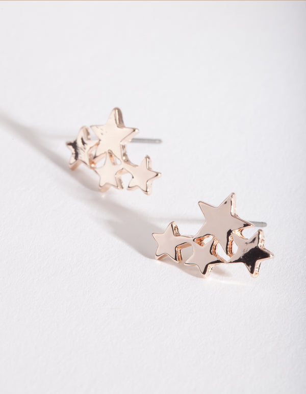 Rose Gold Quad Star Cluster Earrings