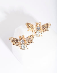 Gold Large Diamante Bug Stud Earrings - link has visual effect only