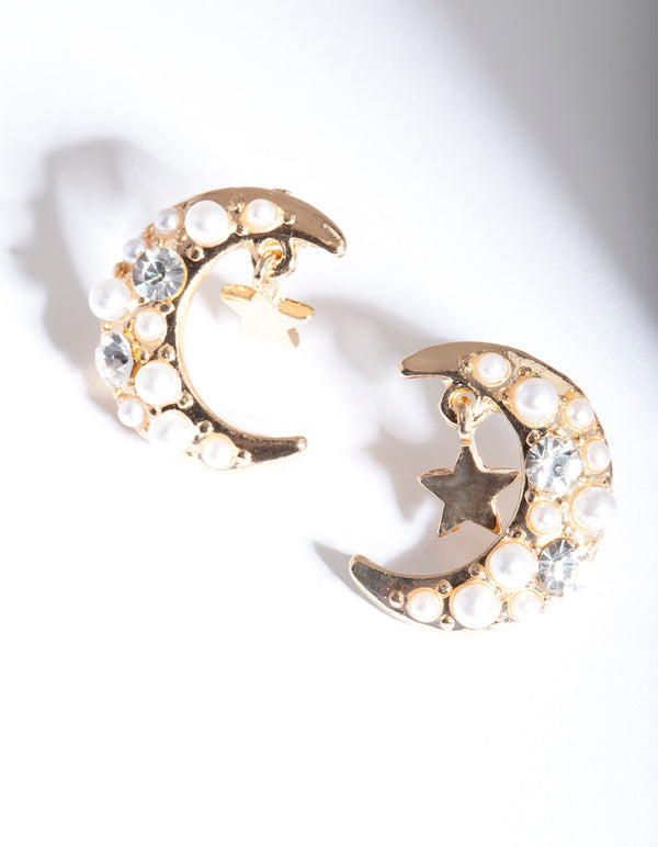 Gold Moon & Star Earrings