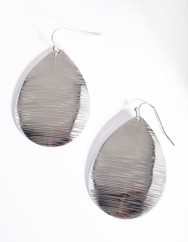 Silver Textured Teardrop Earrings