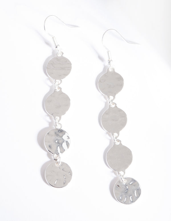 Silver Round Disc Drop Earrings