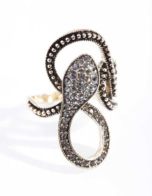 Gold Textured Diamante Snake Ring