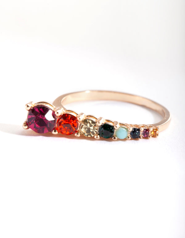 Gold Pastel Rainbow Diamante Ring