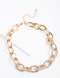 Gold Chunky Diamante Link Necklace - link has visual effect only