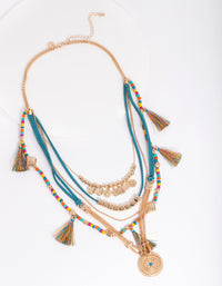 Gold Blue Bohemian Layered Necklace - link has visual effect only