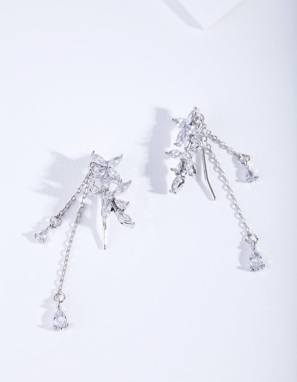 Silver Cubic Zirconia Mini Flower Crawler Earrings