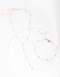 Rose Gold Mini Pearl Choker & Y-Necklace Pack - link has visual effect only