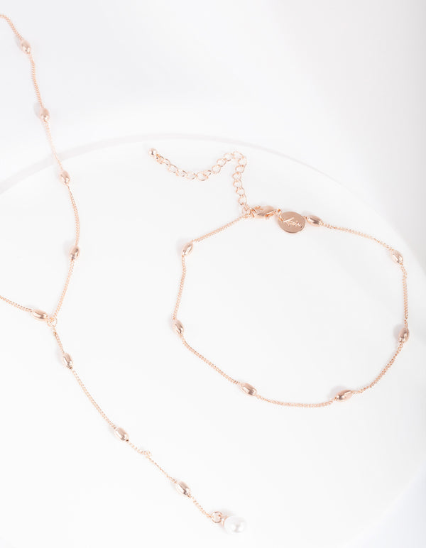 Rose Gold Mini Pearl Choker & Y-Necklace Pack