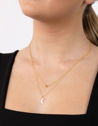 Gold Plated Sterling Silver Moon & Star Double Layer Necklace - link has visual effect only