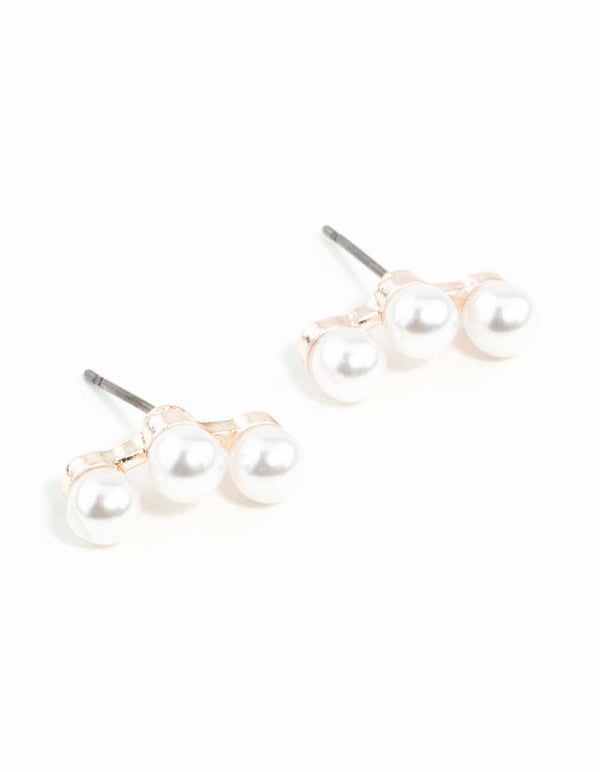 Rose Gold Pearl Crawler Stud Earrings