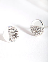 Sterling Silver Half Pave Diamante Stud Earrings - link has visual effect only