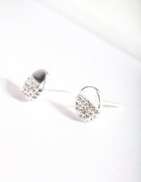 Sterling Silver Half Pave Diamante Stud Earrings - link has visual effect only