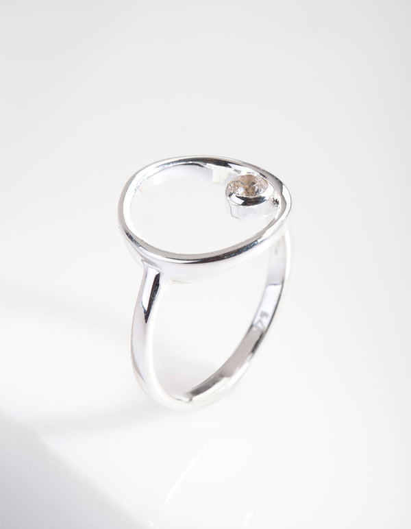 Sterling Silver Open Circle Diamante Ring