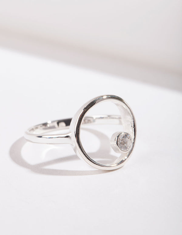 Sterling Silver Open Circle Diamante Ring