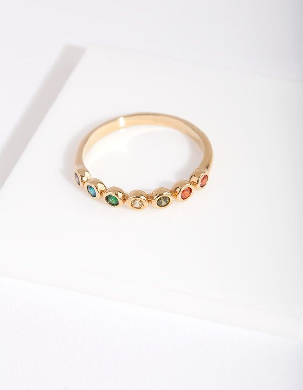 Gold Plated Sterling Silver Rainbow Cubic Zirconia Ring