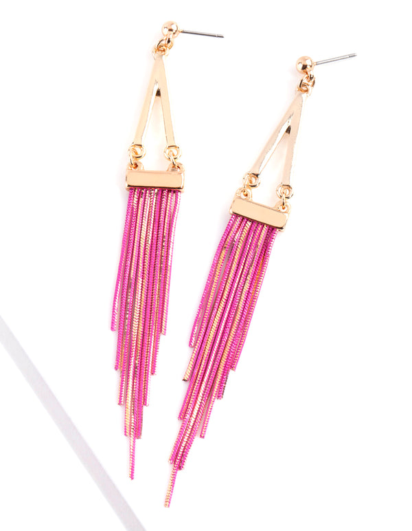 Gold Pink Chain Earrings