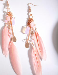 Rose Gold Pink Feather Chain Drop Earrings - link has visual effect only