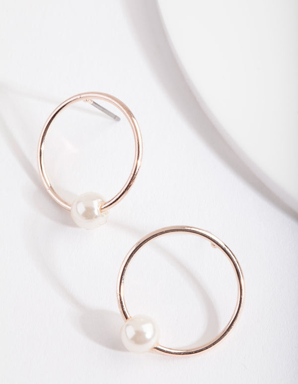 Rose Gold Pearl Open Circle Stud Earrings