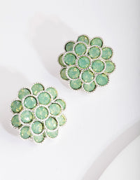 Green Silver Tier Flower Earrings - link has visual effect only