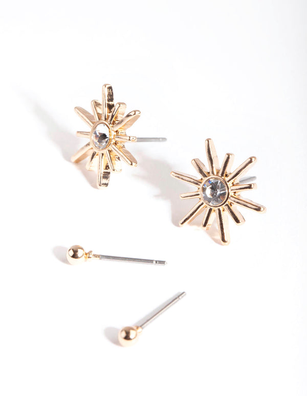 Gold Diamante Sun Earring Pack