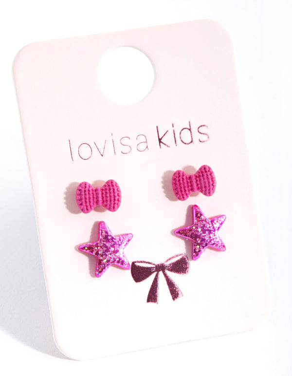 Kids Pink Star Heart Earring Pack