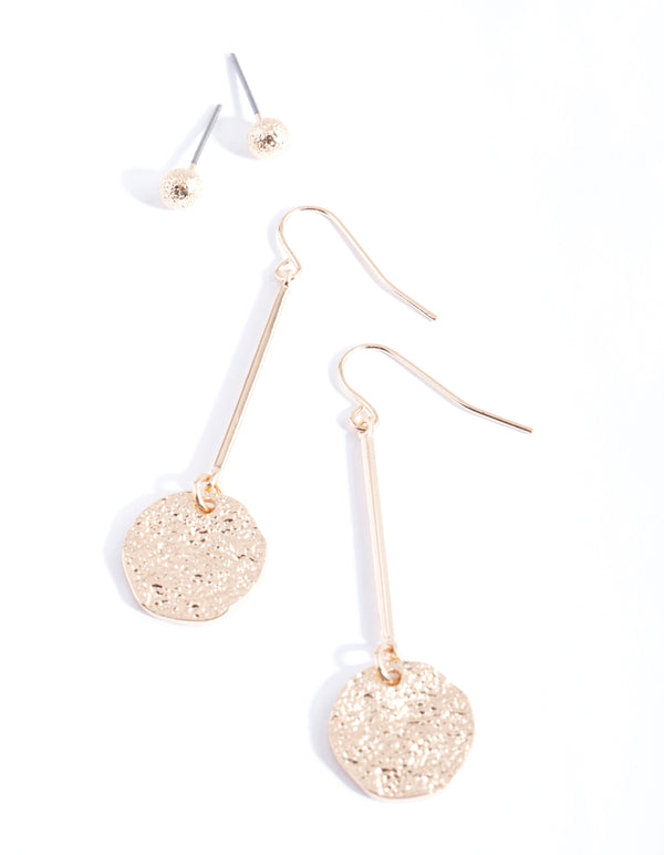 Gold Textured Stick Earring Pack