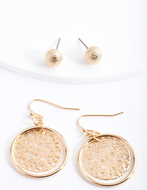 Gold Filigree Disc Earring Pack