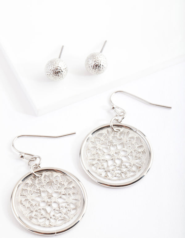 Silver Filigree Disc Earring Pack