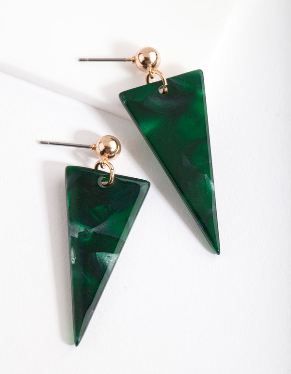 Green Acrylic Triangle Drop Earrings