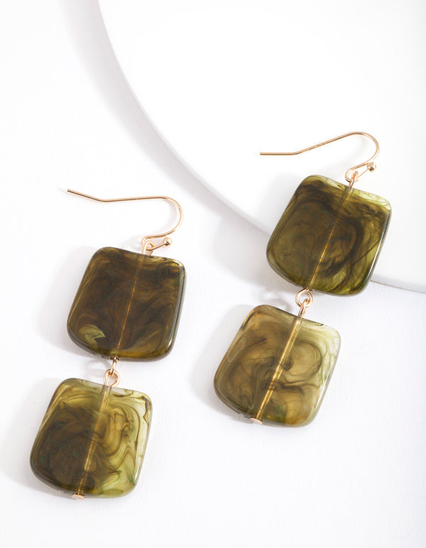 Green Double Acrylic Square Earrings