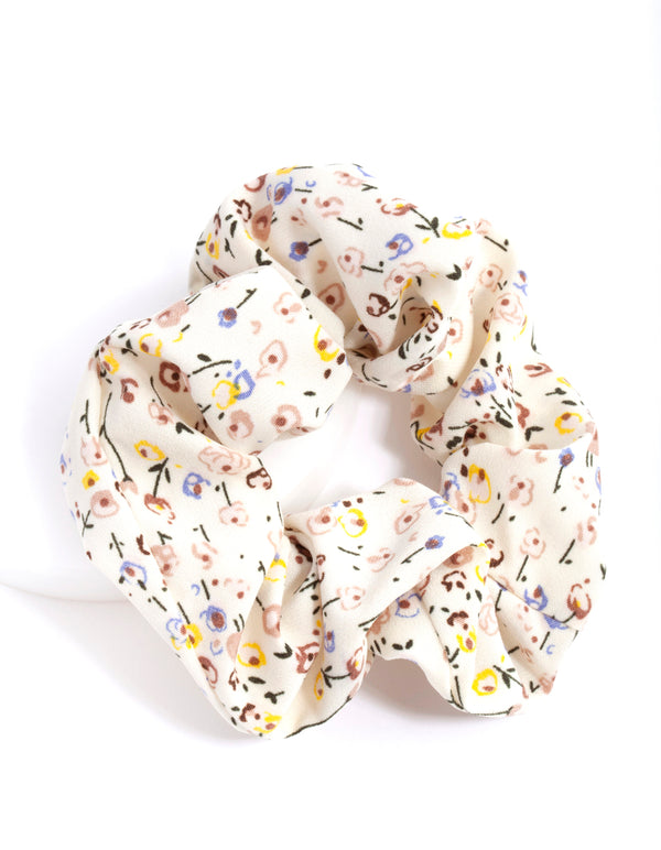 White Mini Floral Scrunchie