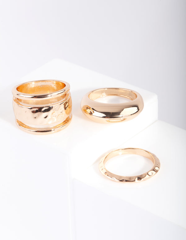 Gold Mixed Textured Ring Pack