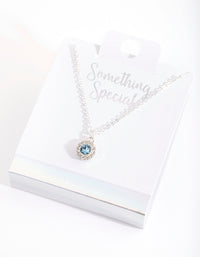 Silver Diamond Simulants Aqua Halo Necklace - link has visual effect only