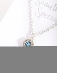 Silver Diamond Simulants Aqua Halo Necklace - link has visual effect only